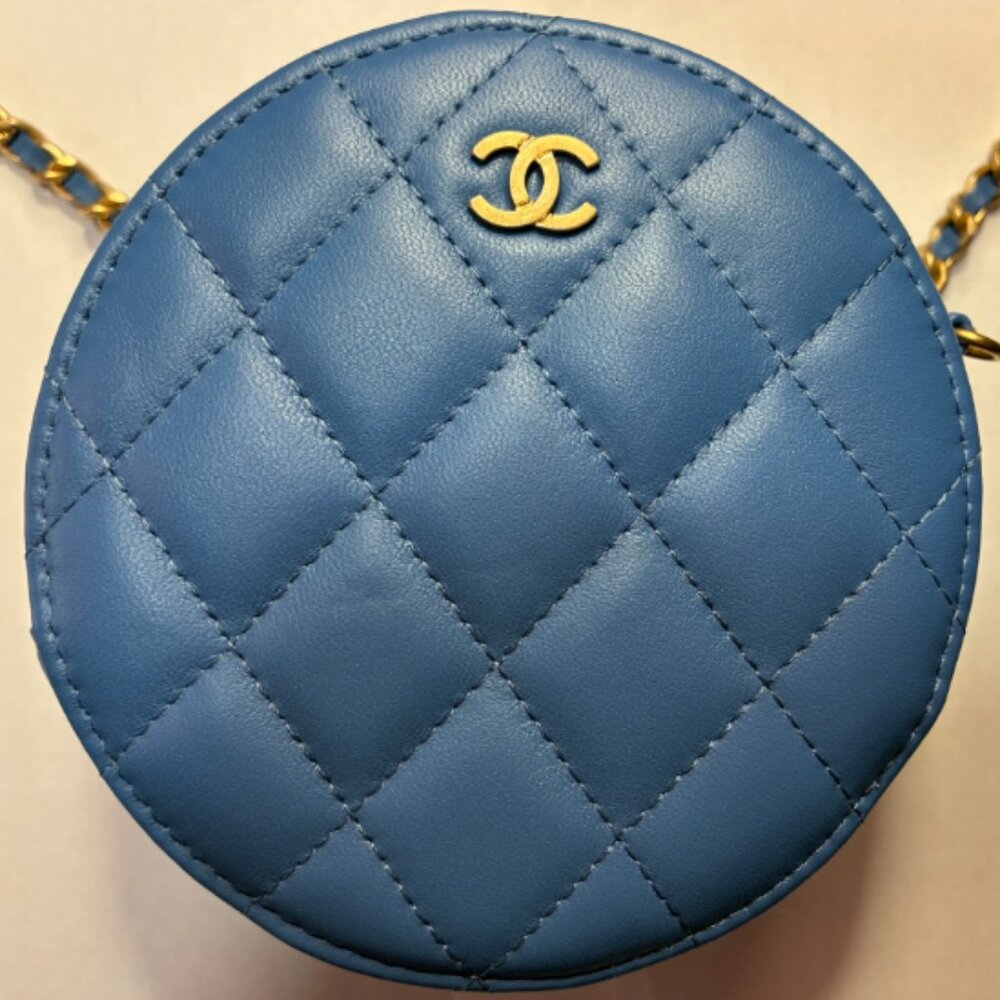 CHANEL 19S Blue Round Clutch w/Chain | Rare Seasonal Unicorn | Full Set